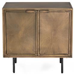 Karlin Industrial Loft Brass Sunburst Patterned Iron 2 Door Nightstand
