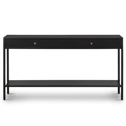 Sutton Industrial Loft Black Iron 2 Drawer Shelving Console Table