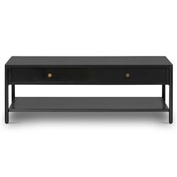 Sutton Industrial Black Iron 2 Drawer Shelving Rectangular Storage Coffee Table