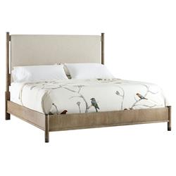 Felina Modern Classic Brown Oak Wood Beige Linen Upholstered Bed - Queen