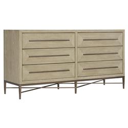 Milly Mid Century Modern Brown Oak Wood Gold Frame 6 Drawer Double Dresser