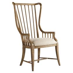 Daniel French Country Brown Wood Beige Upholstered Windsor Dining Arm Chair