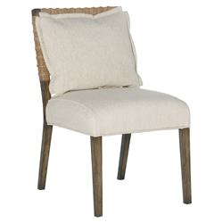 Rumi Coastal Beach Cream Performance Brown Wood Frame Rope Dining Side Chair