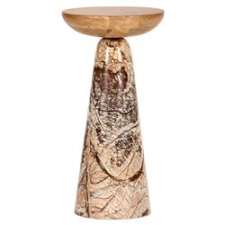 Lily Mid Century Modern Brown Wood Top Stone Pedestal Drink Table|