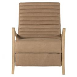 Amani Mid Century Brown Leather Wood Tufted Recliner Arm Chair