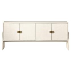 Maya Mid Century White Painted Linen Wood Frame 4 Door Media Cabinet - 72"W