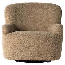 Kaden Modern Brown Upholstered Boucle Wood Frame Wingback Swivel Arm Chair