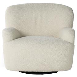 Kaden Modern Classic Cream Upholstered Boucle Brown Wood Wingback Swivel Arm Chair