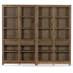Clarence Rustic Lodge Brown Oak Wood 4 Glass Door 8 Shelf Double Display Case