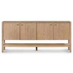 Zulu Rustic Lodge Brown Solid Ash Wood 4 Door Shelving Sideboard