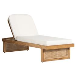Tropica Coastal Beach Natural Teak White Upholstered Faux Rattan Outdoor Chaise Lounge