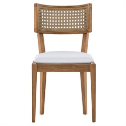 Tina Modern Classic White Upholstered Natural Teak Rattan Outdoor Dining Side Chair