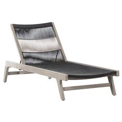 Liana Coastal Beach Grey Teak Wood Dark Grey Woven Rope Outdoor Chaise Lounge