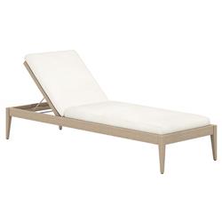 Cheryl Classic White Cushion Natural Teak Wood Frame Outdoor Chaise Lounge