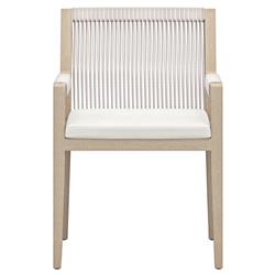 Cheryl Modern White Cushion Woven Rope Natural Teak Outdoor Dining Arm Chair