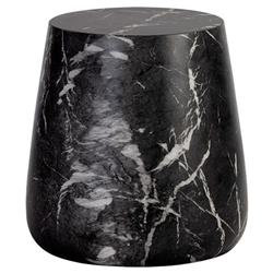Costera Industrial Black Faux Marble Round Drum Outdoor Side Table