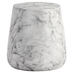 Costera Industrial White Faux Marble Round Drum Outdoor Side Table