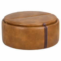Kline Tobacco Tan Faux Leather Upholstered Round Wheeled Storage Ottoman