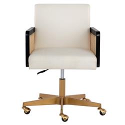 Mariya Coastal White Upholstered Natural Rattan Black Wood Office Chair