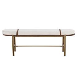 Usman Mid Century Beige Performance Antique Brass Steel Entryway Bench