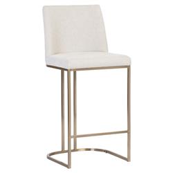 Aliyah Oatmeal Beige Upholstered Antique Brass Stainless Steel Counter Stool