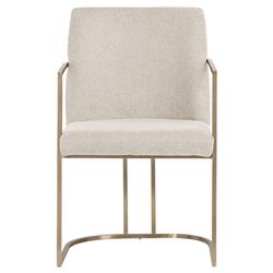 Aliyah Oatmeal Beige Upholstered Antique Brass Steel Dining Arm Chair