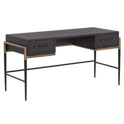 Senesca Rustic Lodge Brown Acacia Wood Black Iron Base 2 Drawer Desk