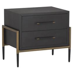 Senesca Rustic Brown Acacia Wood Black Iron Base 2 Drawer Nightstand