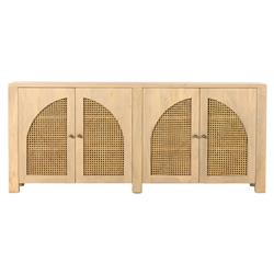 Kashton Mid Century Natural Brown Mango Wood Arched Cane 4 Door Sideboard