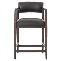 Pia Rustic Lodge Ebony Black Upholstered Leather Dark Brown Oak Counter Stool