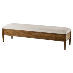 Ayra Grey Upholstered Dusk Brown Herringbone Oak Wood Bench