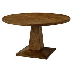 Ayra Dusk Brown Herringbone Oak Round Pedestal Dining Table - 54&quot;W