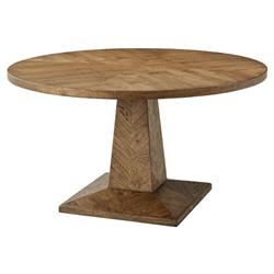 Ayra Dawn Brown Herringbone Oak Round Pedestal Dining Table - 54"W
