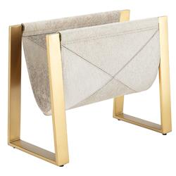 Andres Hollywood Regency Brass Steel Grey Hide Magazine Rack