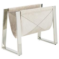 Andres Modern Polished Nickel Steel Grey Hide Magazine Rack