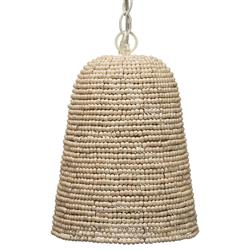 Kevin Coastal Beach Off White Mango Wood Beads Iron Chain Single Pendant
