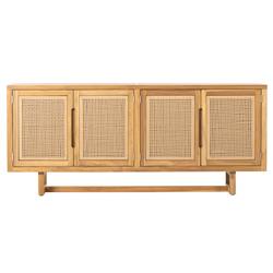 Tropica Coastal Beach Natural Brown Teak Wood Faux Rattan Outdoor Sideboard