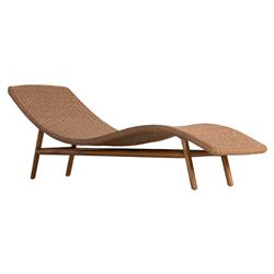 Ivanna Coastal Beach Natural Brown Woven Seat Teak Wood Frame Outdoor Chaise Lounge