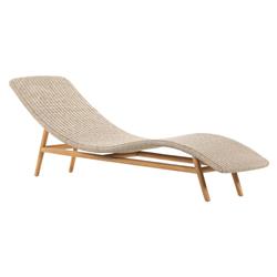Ivanna Coastal Beach White Woven Seat Brown Teak Wood Frame Outdoor Chaise Lounge