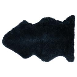 Coen Modern Dark Navy Curly Short Wool Sheepskin Single Pelt Fur Rug - 2&#39;x3&#39;1&quot;