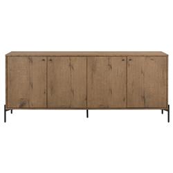 Alina Rustic Lodge Brown Oak Wood Black Iron 4 Door Rectangular Sideboard