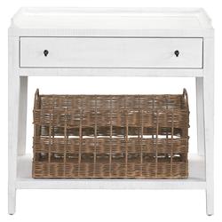 Alli Coastal Beach White Oak Wood Brown Woven Basket 1 Drawer Nightstand