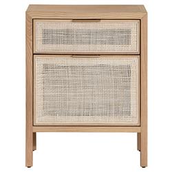 Ronaldo Coastal Beach Natural Pine Wood Woven Rattan 2 Drawer Office Cabinet