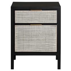 Ronaldo Coastal Beach Black Pine Wood Woven Rattan 2 Drawer Office Cabinet