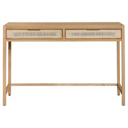Ronaldo Coastal Beach Natural Oak Wood Woven Rattan 2 Drawer Desk