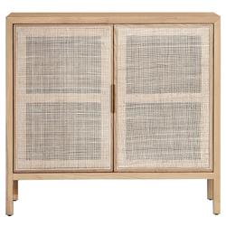 Ronaldo Coastal Beach Natural Pine Wood Woven Rattan 2 Door Sideboard