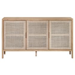Ronaldo Coastal Beach Natural Oak Wood Woven Rattan 3 Door Sideboard