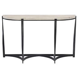 Brooks French Country Beige Stone Black Twisted Steel Demilune Console Table