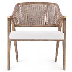Edward White Linen Driftwood Mahogany Woven Cane Lounge Chair