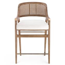 Edward Coastal White Linen Driftwood Mahogany Woven Cane Counter Stool